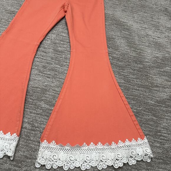 Lucky & Blessed Flare Pants Womens 2 Coral Lace Trim Boho Festival Retro Western - Picture 4 of 13